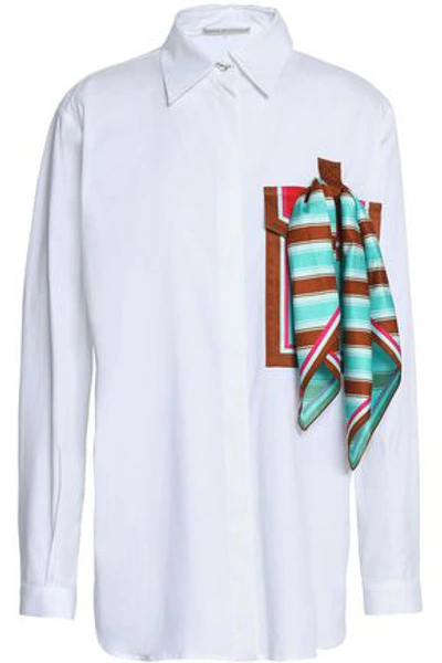 Shop Marco De Vincenzo Woman Satin-appliquéd Cotton-blend Poplin Shirt White