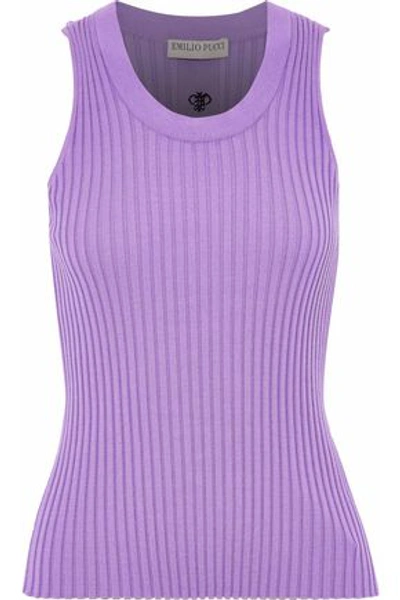 Shop Emilio Pucci Woman Ribbed-knit Top Lavender