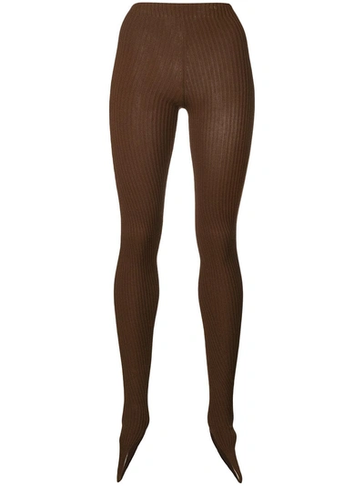 Shop Jacquemus Ribbed Knitted Leggings In Brown