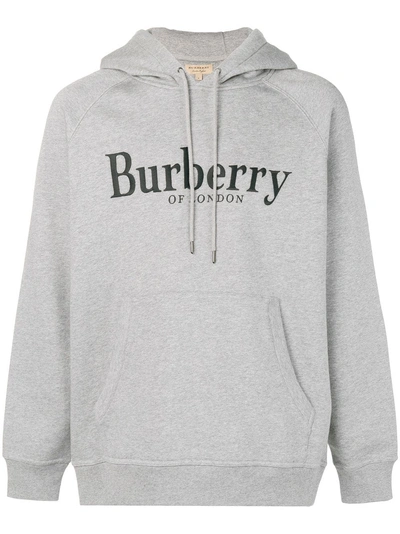 BURBERRY EMBROIDERED LOGO HOODIE - 灰色