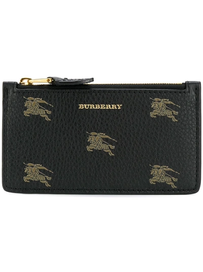 BURBERRY EQUESTRIAN KNIGHT ZIPPED WALLET - 黑色