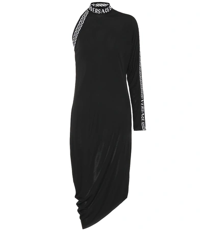 Shop Versace Asymmetrical Stretch Jersey Dress In Black