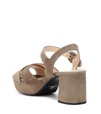 Shop Prada Suede Platform Sandals In Grey