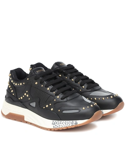 Shop Versace Achilles Leather Sneakers In Black