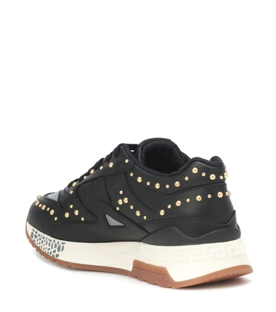 Shop Versace Achilles Leather Sneakers In Black
