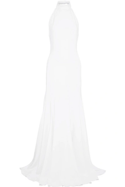 Shop Stella Mccartney Stretch-crepe Halterneck Gown In White