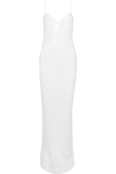 Shop Stella Mccartney Sequined Silk-chiffon Gown In White