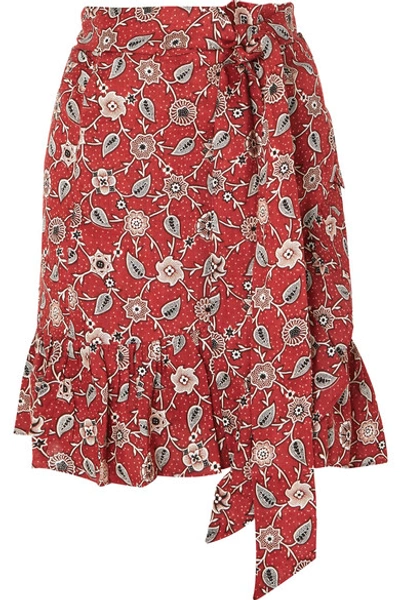 Shop Isabel Marant Étoile Tempster Printed Linen Wrap Mini Skirt In Red