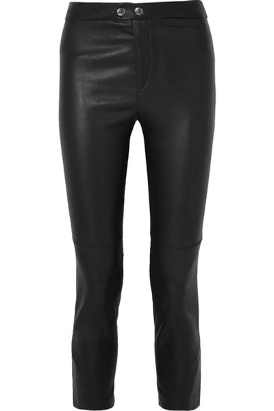 Shop Isabel Marant Mofira Cropped Leather Skinny Pants In Black