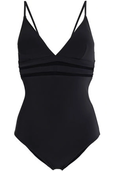Shop Stella Mccartney Woman Mesh-trimmed Swimsuit Black