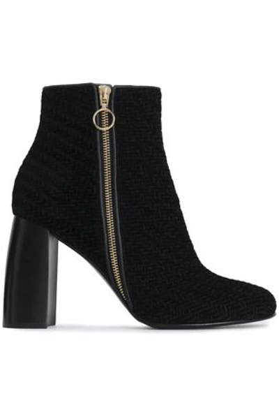 Shop Stella Mccartney Woman Woven Velvet Ankle Boots Black