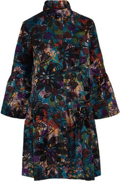 Shop Anna Sui Woman Cotton-blend Jacquard Coat Teal