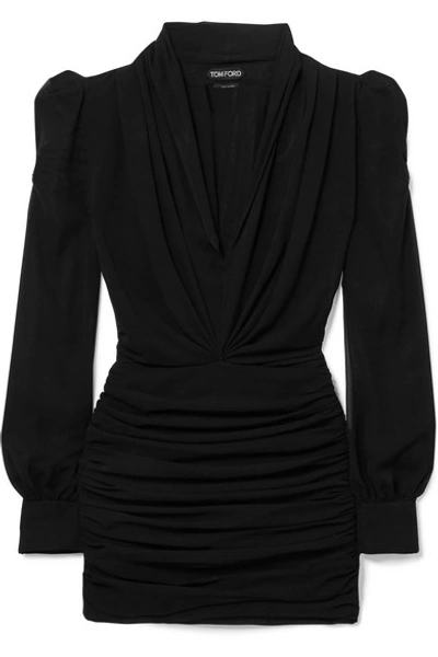 Shop Tom Ford Ruched Silk-blend Georgette Mini Dress In Black