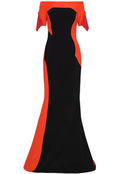 Shop Antonio Berardi Off-the-shoulder Color-block Crepe And Cady Gown In Black