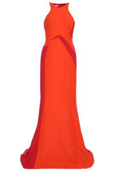 Shop Antonio Berardi Two-tone Wool-blend Gown In Bright Orange