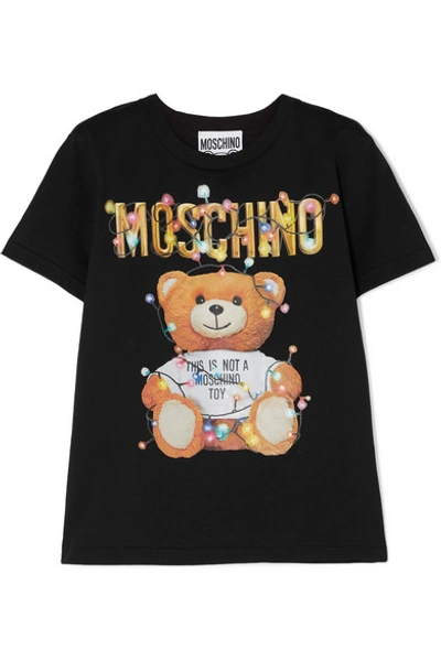 Shop Moschino Printed Stretch-cotton Jersey T-shirt In Black