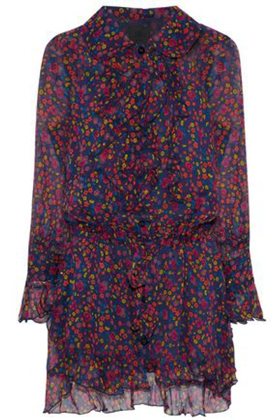 Shop Anna Sui Woman Ruffled Floral-print Silk-georgette Mini Dress Multicolor