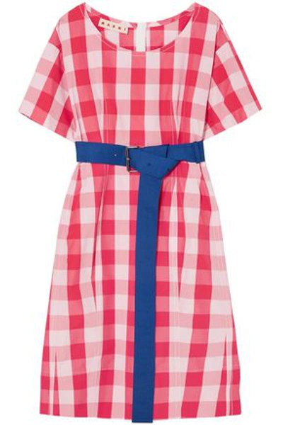 Shop Marni Woman Belted Gingham Cotton Midi Dress Red