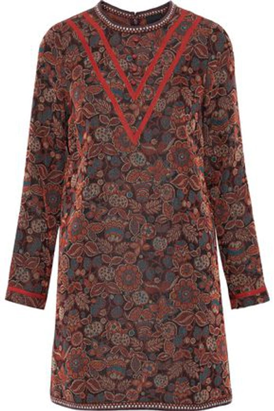 Shop Anna Sui Woman Cotton-blend Floral-jacquard Mini Dress Brick