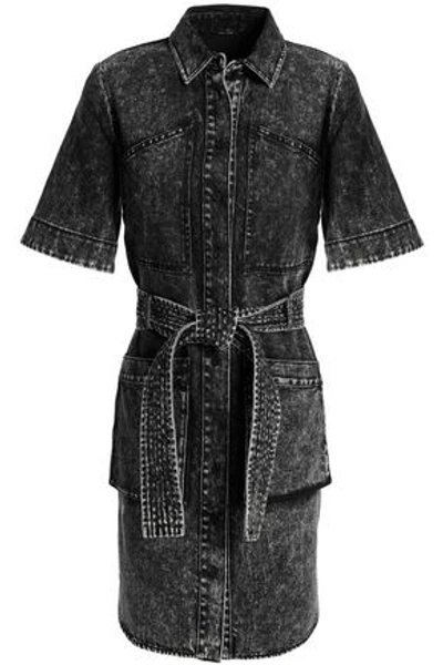 Shop Adam Lippes Woman Faded Denim Mini Dress Black