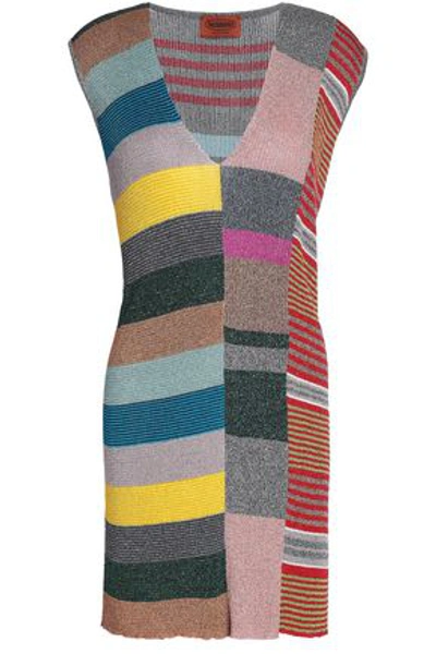 Shop Missoni Woman Metallic Color-block Ribbed-knit Mini Dress Multicolor