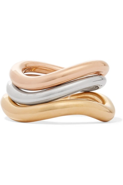 Shop Charlotte Chesnais Wave Set Of Three Gold And Rose Gold Vermeil And Silver Rings