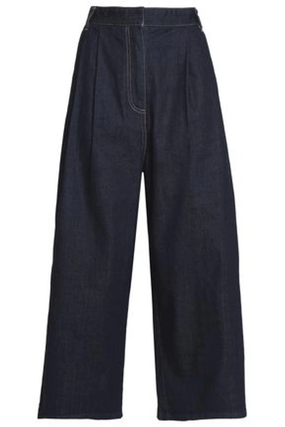 Shop Tibi Cropped High-rise Wide-leg Jeans In Dark Denim