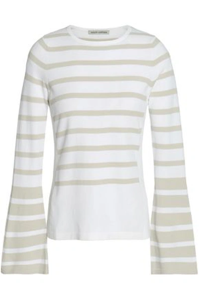 Shop Autumn Cashmere Woman Striped Knitted Sweater Ivory