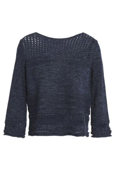Shop Autumn Cashmere Woman Open-knit Cotton Sweater Midnight Blue