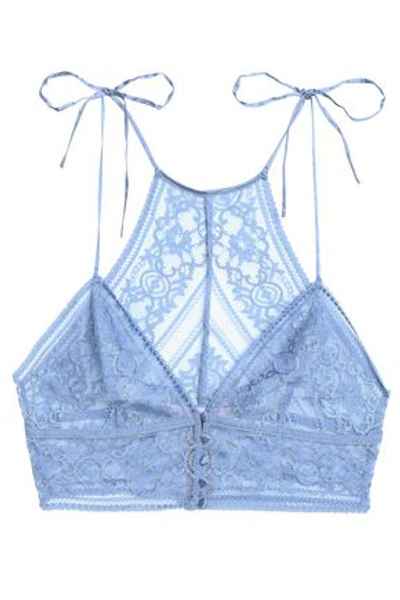 Shop Stella Mccartney Ophelia Whistling Stretch-leavers Lace Soft-cup Bra In Light Blue