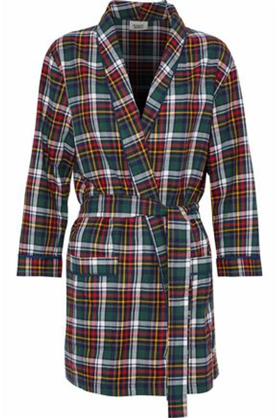 Shop Sleepy Jones Woman Louise Checked Cotton-flannel Robe Emerald