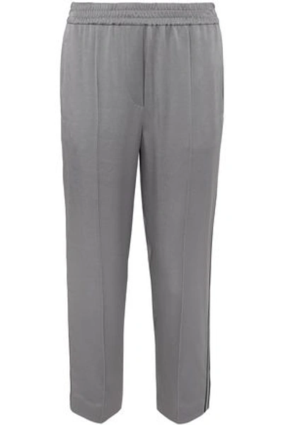 Shop Brunello Cucinelli Woman Cropped Satin Track Pants Gray