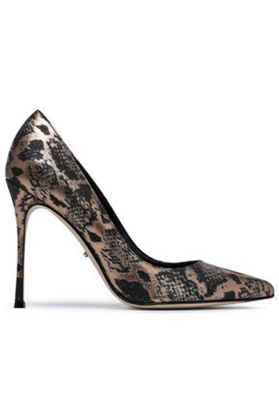 Shop Sergio Rossi Woman Godiva Metallic Snake-print Textured-leather Pumps Black