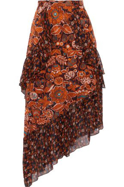 Shop Anna Sui Woman Printed Fil Coupé And Silk-chiffon Skirt Orange