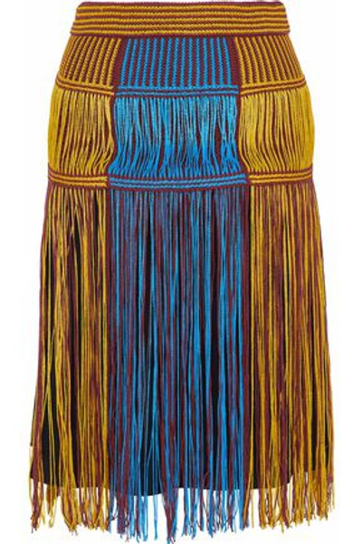 Shop M Missoni Woman Fringed Color-block Crochet-knit Skirt Marigold