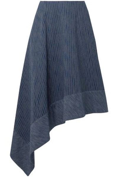 Shop Adam Lippes Woman Asymmetric Striped Cotton Midi Skirt Navy