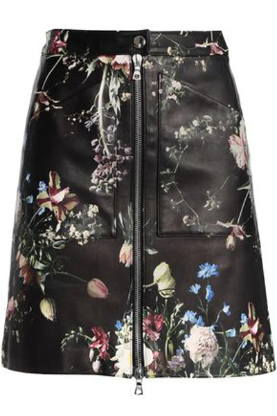 Shop Adam Lippes Woman Floral-print Leather Mini Skirt Black