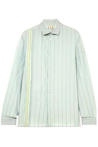 Shop Marni Woman Embroidered Crepe De Chine Shirt Mint