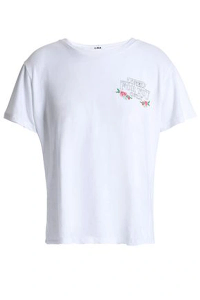 Shop Lna Woman Embroidered Slub Jersey T-shirt White