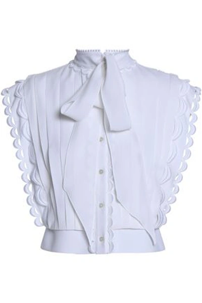 Shop Antonio Berardi Woman Pussy-bow Pintucked Crepe Top White