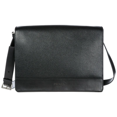 Shop Prada Men's Leather Cross-body Messenger Shoulder Bag In Black