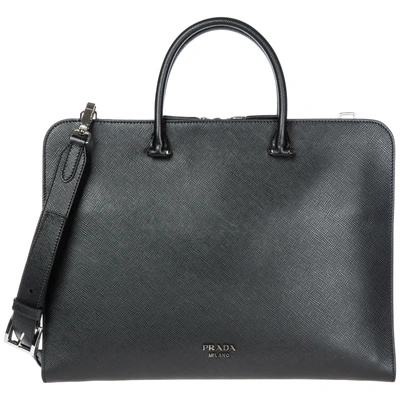 Shop Prada Briefcase Attaché Case Laptop Pc Bag Leather In Black