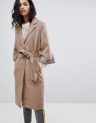 Shop Y.a.s. Abbey Wool Blend Belted Duster Coat - Brown