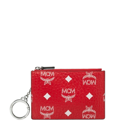 Shop Mcm Key Pouch In White Logo Visetos In White Logo Viva Red