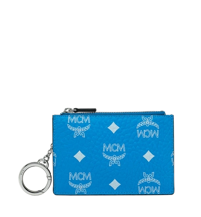 Shop Mcm Key Pouch In White Logo Visetos In T. Blue