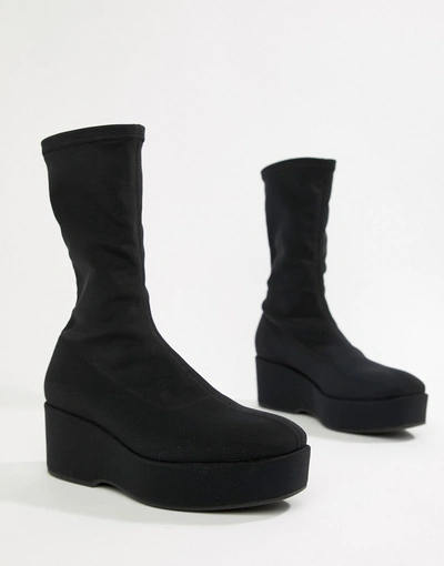 Shop Vagabond Pia Stretch Leather Platfrom Ankle Boots - Black
