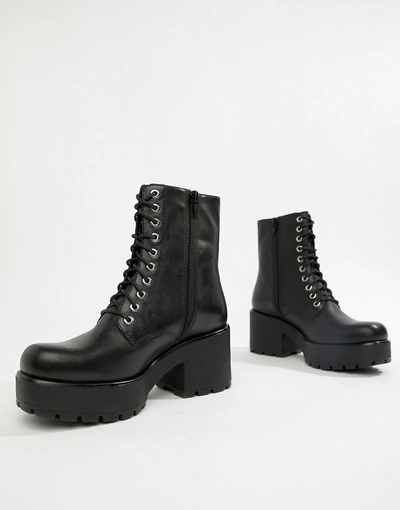 Shop Vagabond Dioon Lace Up Chunky Leather Ankle Boots-black