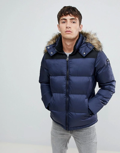 Schott padded jacket with hood lining and store faux fur collar