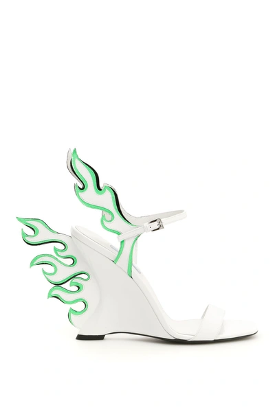 Shop Prada Flame Sandals In Bianco Verde Fluo
