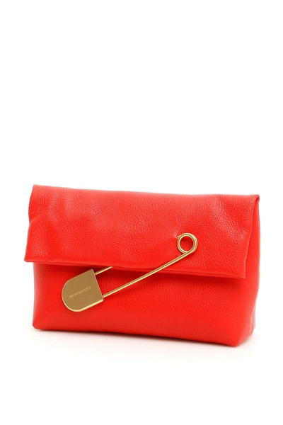 Shop Burberry Leather Pin Clutch In Bright Red|rosso